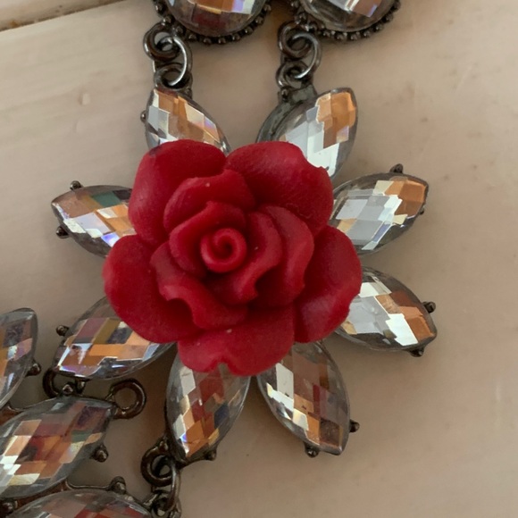 Rare M. Haskell Red Rose & Rhinestone Statement Necklace - Picture 11 of 17